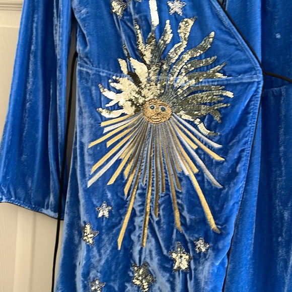 NWT RIXO London RARE Blue Iris silver gold sequin Embellished Velvet Wrap Dress - Picture 10 of 13